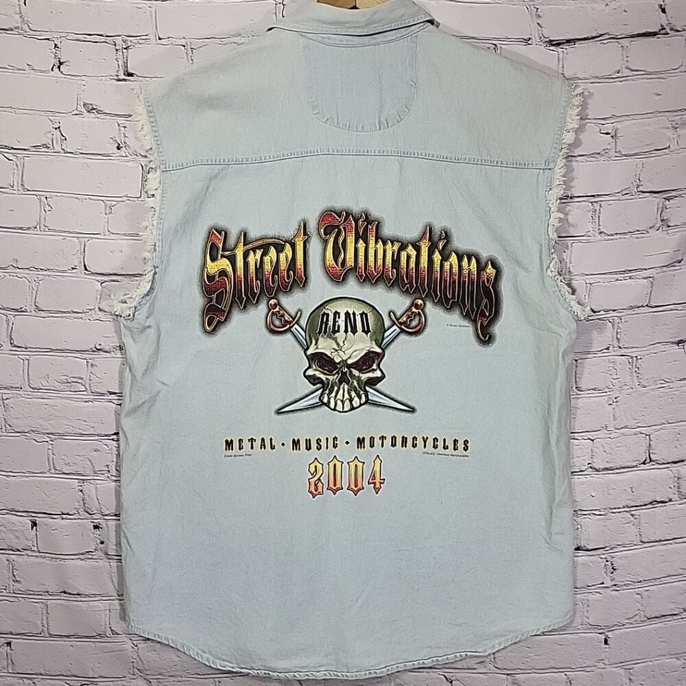 Biker Rally Sleeveless Denim‎ Shirt Mens XXL Street Vibrations 2004 Button-Front